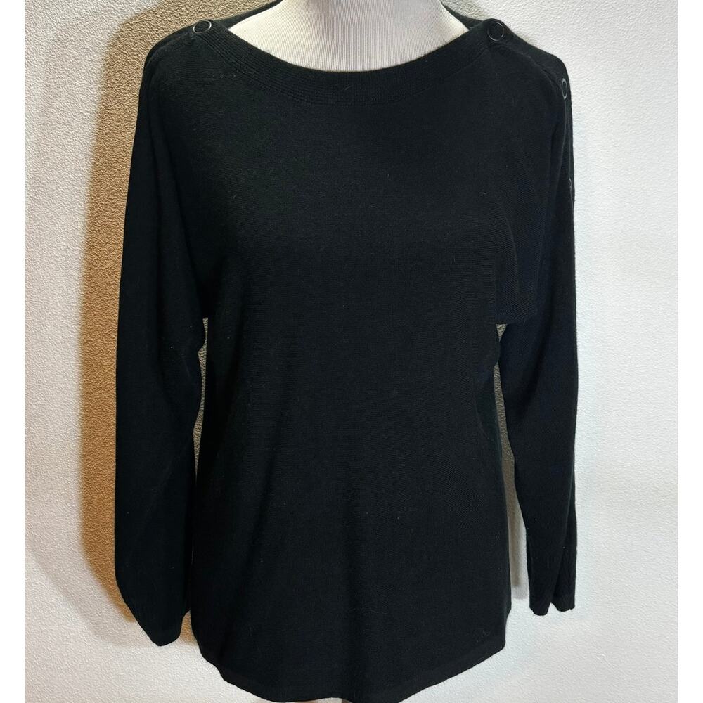 DG2 by Diane Gilman Black Button Shoulder Sweater Womens M Long Sleeve Pullover